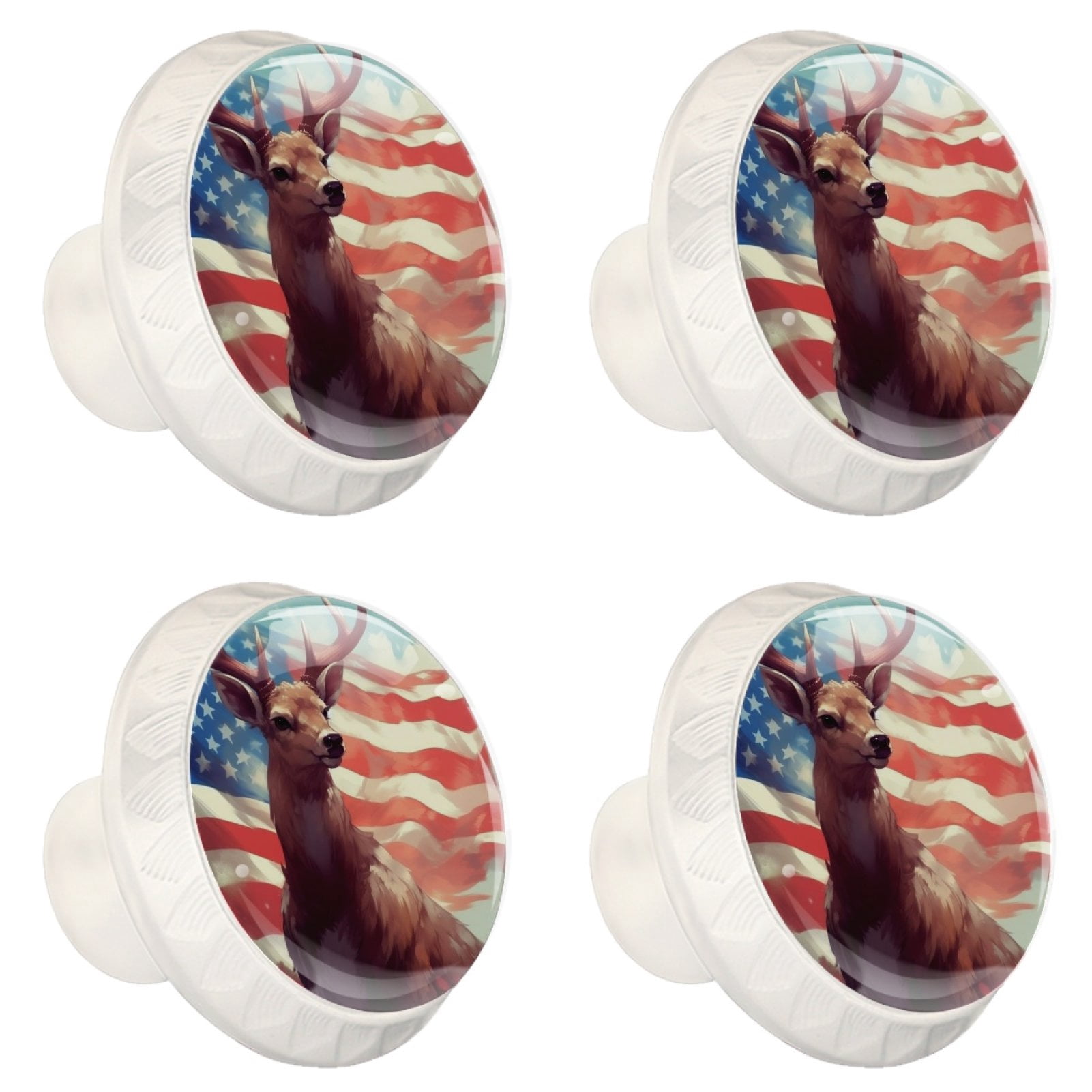 4 Pcs Deer and American Flag Knobs for Kitchen Cabinet Cupboard Dresser Bookcase Drawer Pulls Handles Round Home Decor