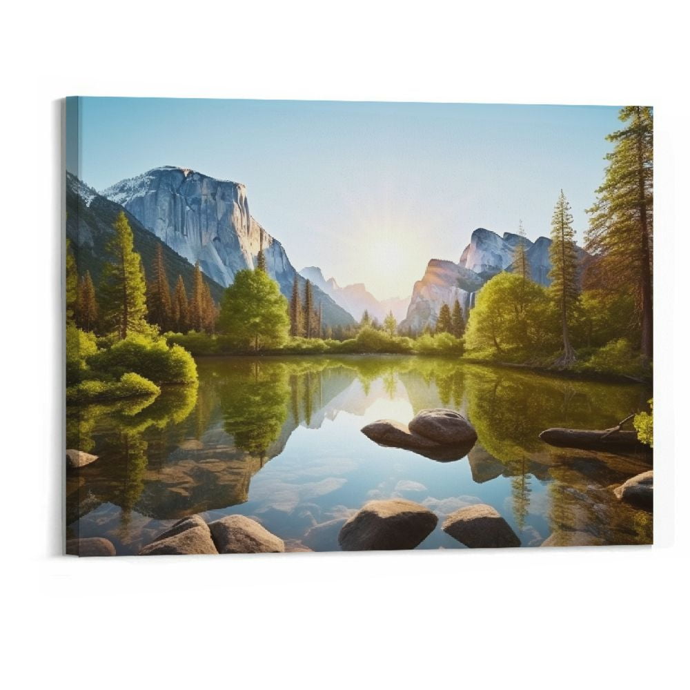 Shiartex Lake Landscape Canvas Wall Art:Sunset Skyline Painting