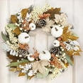 thumbnail image 6 of wtgtog Thanksgiving Cotton Maple Leaf Fruit Wreath, White Maple Leaf Pumpkin Wall Hanging Door Decor, Handcrafted Unique Design Easy to Install, Ideal for Home Party Festive Use, 6 of 9