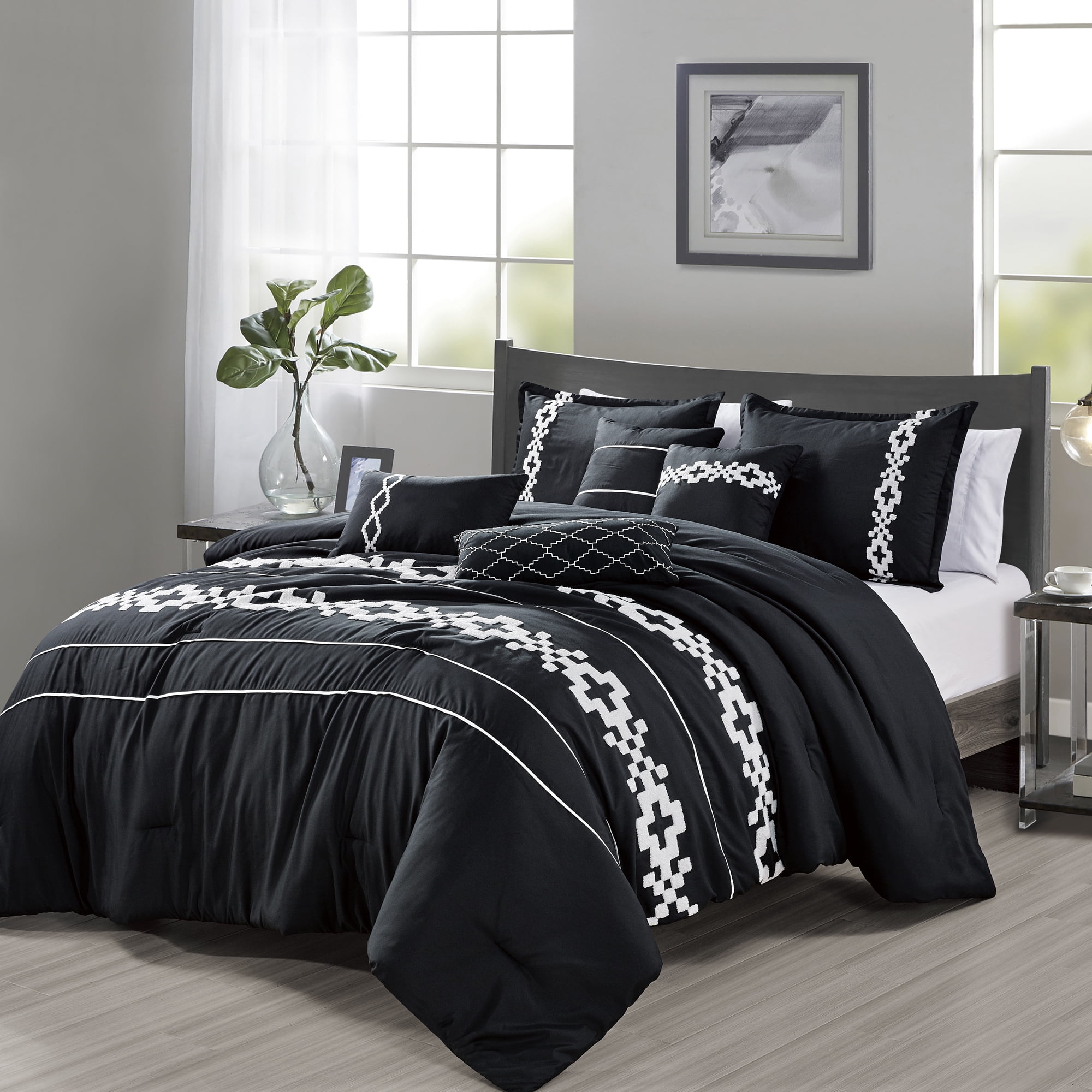 EvJK 7-Piece Comforter Set – Reversible Polyester, Plush & Cozy, Reversible, Decorative Bedding Set – Queen