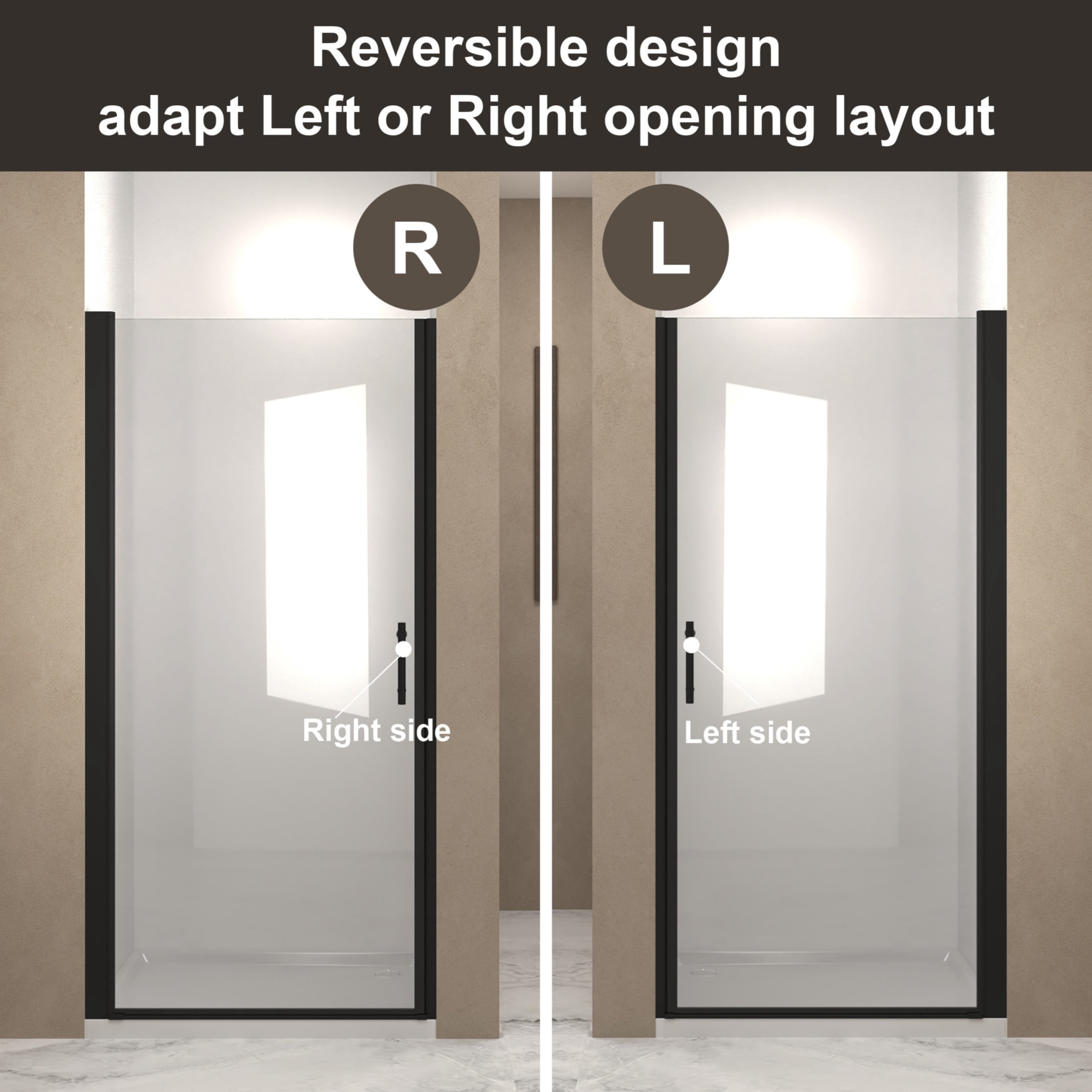 Noble House 32"x72" Pivot Shower Door, Aluminum Frame with Tempered Glass, Matte Black Finish
