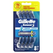 Gillette Sensor3 Mens Disposable Razor, Blue, 8 Razors