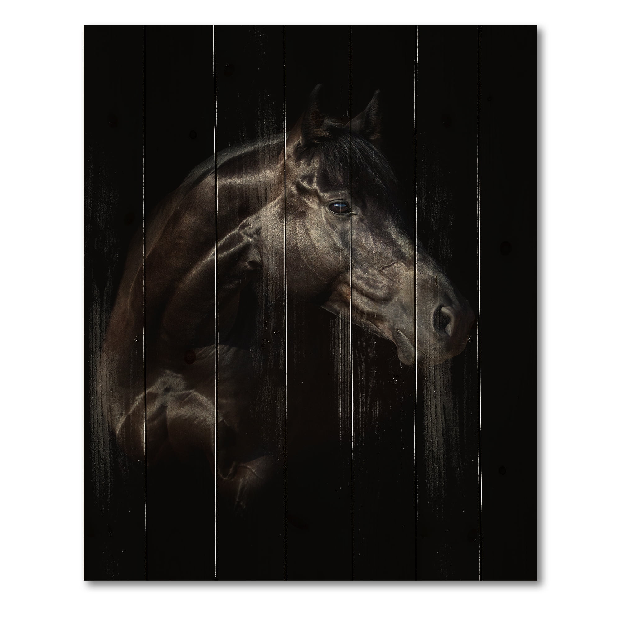 Designart 'Silhouette Of Horse and Woman' Farmhouse Print on Natural Pine Wood