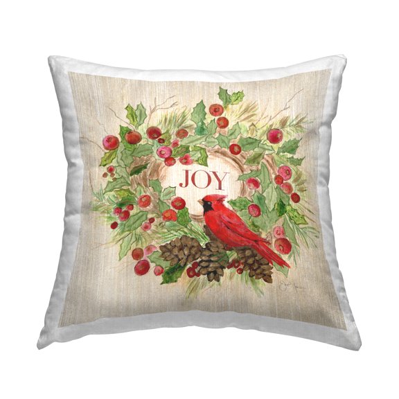 Stupell Industries Joy Rustic Winter Wreath Decorative Printed Throw Pillow, 18 x 18
