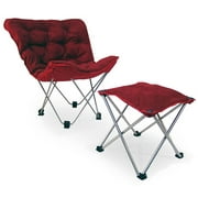 Angle View: Tufted Butterfly Chair With Ottoman, Ruby Red Microfiber