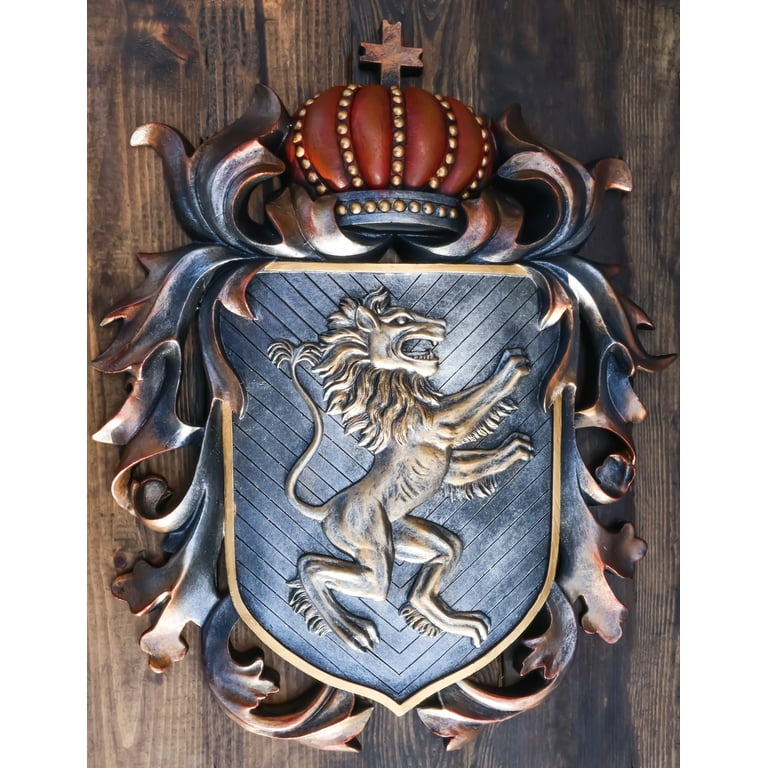 Coat Of Arms Wall Sculpture Royal Crest Lion Head Shield Crown