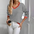 thumbnail image 5 of Women's V Neck Knitted Sweater Striped Color Block Top Casual Sweaters Long Sleeve Pullover Tunic Tops, 5 of 6