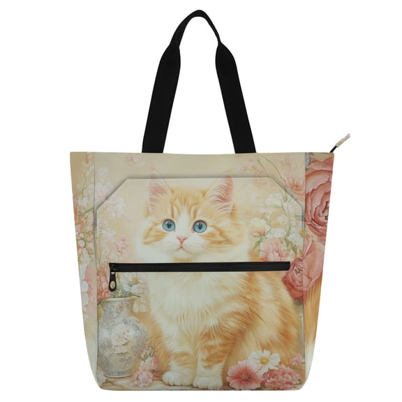 DIXRUYEE Book Tote Bag Casual Style Creatively Curious Cat Among Petals Printed