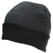 Best Winter Hats Adult Variegated Cuffed Rib Knit Beanie W/Faux Fur Liner - Black