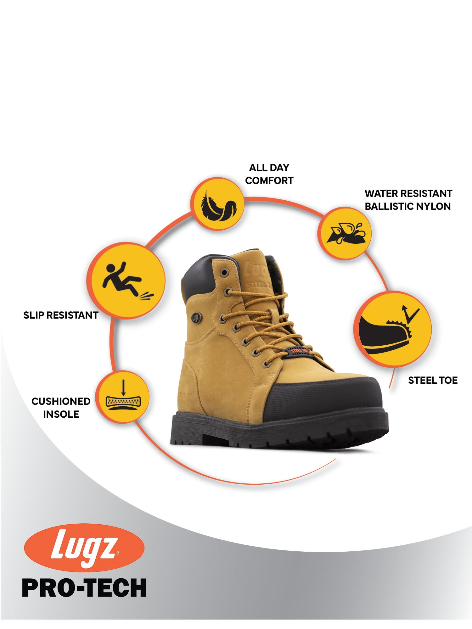 Lugz Work Men's Steel Toe Water Resistant Fortress Work Boots, Wide Available