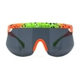 thumbnail image 2 of Kush 80s Paint Splatter Sport Half Rim Shield Sunglasses Green Orange Black, 2 of 4