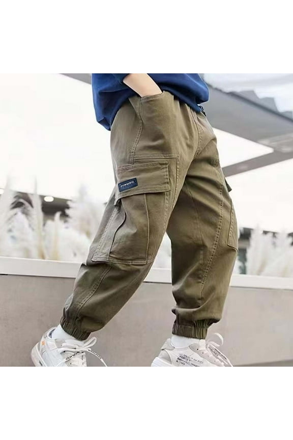 Boys Cargo Joggers Pants Elastic Waist Casual Jogging Trousers Bottom for Kids