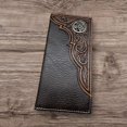 thumbnail image 2 of Leather Long Wallet Floral Embossed Tooled Bi Fold Soft Leather Texas Concho Lone Star Checkbook Style Cowboy Hand Crafted High End Mens Wallets Leather Gifts For Men (Coffee), 2 of 5