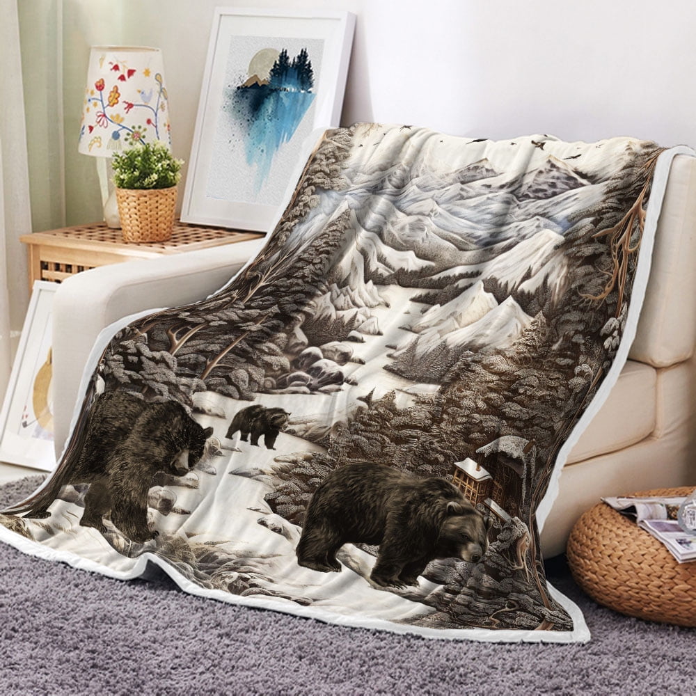 Bear Blanket, Brown Mountain Woodland black bear Throw Blanket Forest