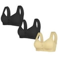 thumbnail image 4 of 3PC Bras for Women Lace No Underwire Front Closure Comfort Wireless Full Coverage Push Up Yoga Workout Everyday Bra,Beige 3,52 C, 4 of 4