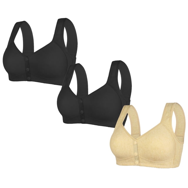 LOVZFMLL 3 Pack Plus Size Bras for Women Solid Color Comfort Soft Push Up Bra No Underwire Full Coverage Front Closure Everyday Bralettes R S