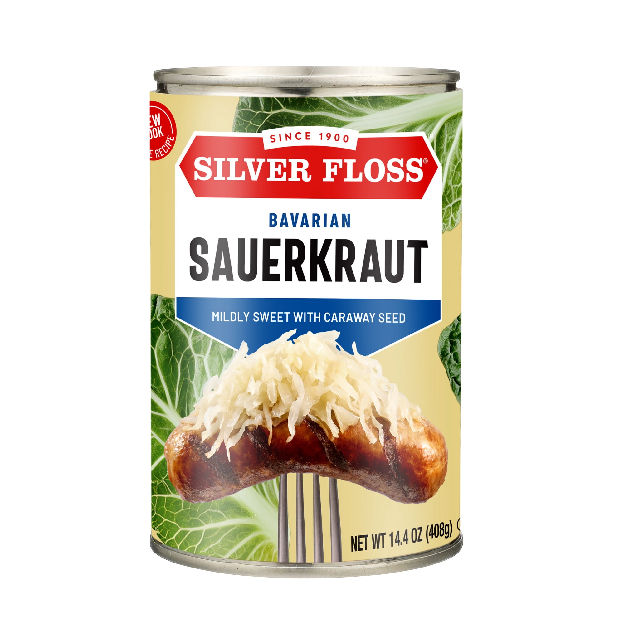 Silver Floss Naturally Fermented Bavarian Style Shredded Sauerkraut, 14.4 oz Can – Gluten-Free, No Artificial Preservatives