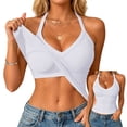 thumbnail image 4 of Sillenn Halter V Neck Tank Tops with Built-In Shelf Bra for Women Sleeveless Slim Fitted Basic Cami Shirts Cute Halter Tops Going Out Sleeveless Camisole Top Dressy Casual Bralette Tops White 3Xl, 4 of 7