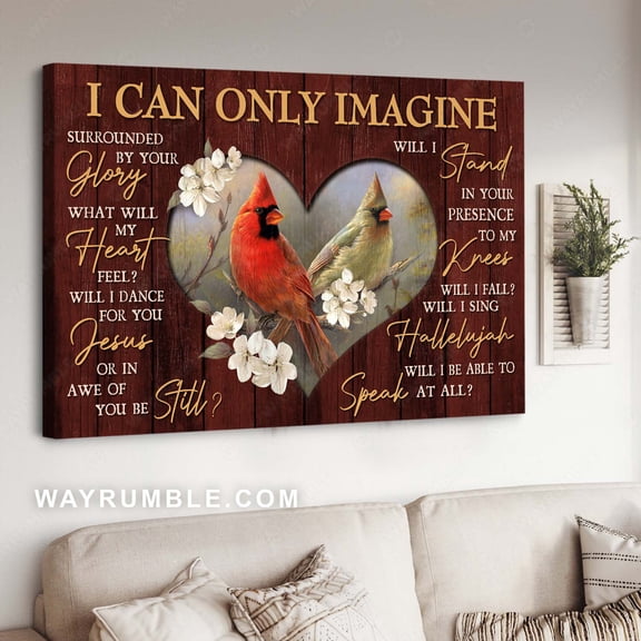 Watercolor cardinals, Cherry blossom, Religious song, I can only imagine - Jesus Landscape poster Prints, Home Decor Wall Art, UNFRAMED-8x12