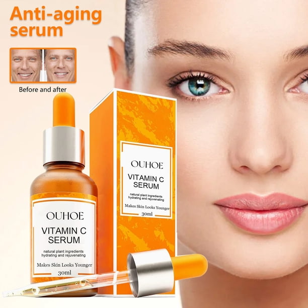 Sérum facial y de ojos con vitamina C Essence para iluminar la piel, eliminar manchas oscuras, reducir arrugas, sérum antiedad, sérum hidratante e iluminador con ácido hialurónico 30 ml. Agua Essence.