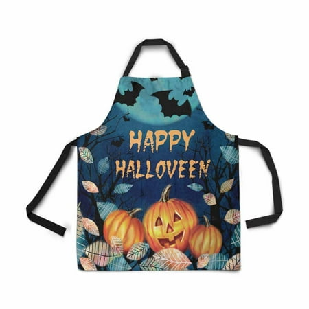 ASHLEIGH Adjustable Bib Apron for Women Men Girls Chef with Pockets Halloween Autumn Bat Forest Pumpkins Fallen Leaves Full Moon Kitchen Apron for Cooking Baking Gardening Pet Grooming Cleaning