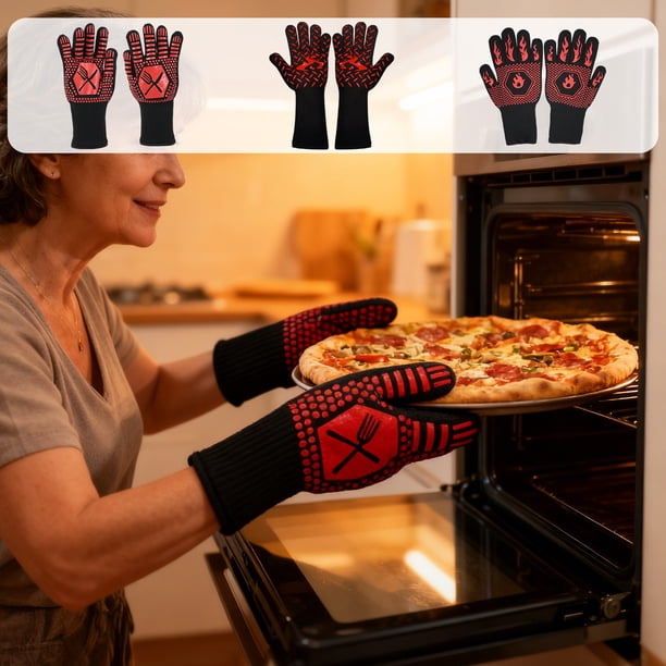 Guantes de Horno Resistentes Al Calor - Manoplas de Cocina de Silicona Antideslizantes, Rojo MNFD