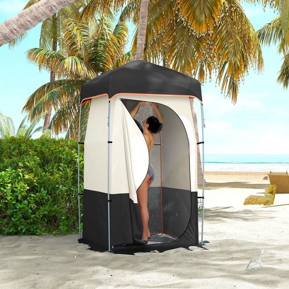 Resenkos Camping Shower Tent, Portable Privacy Shelter with Solar Bag, Removable Floor, Black