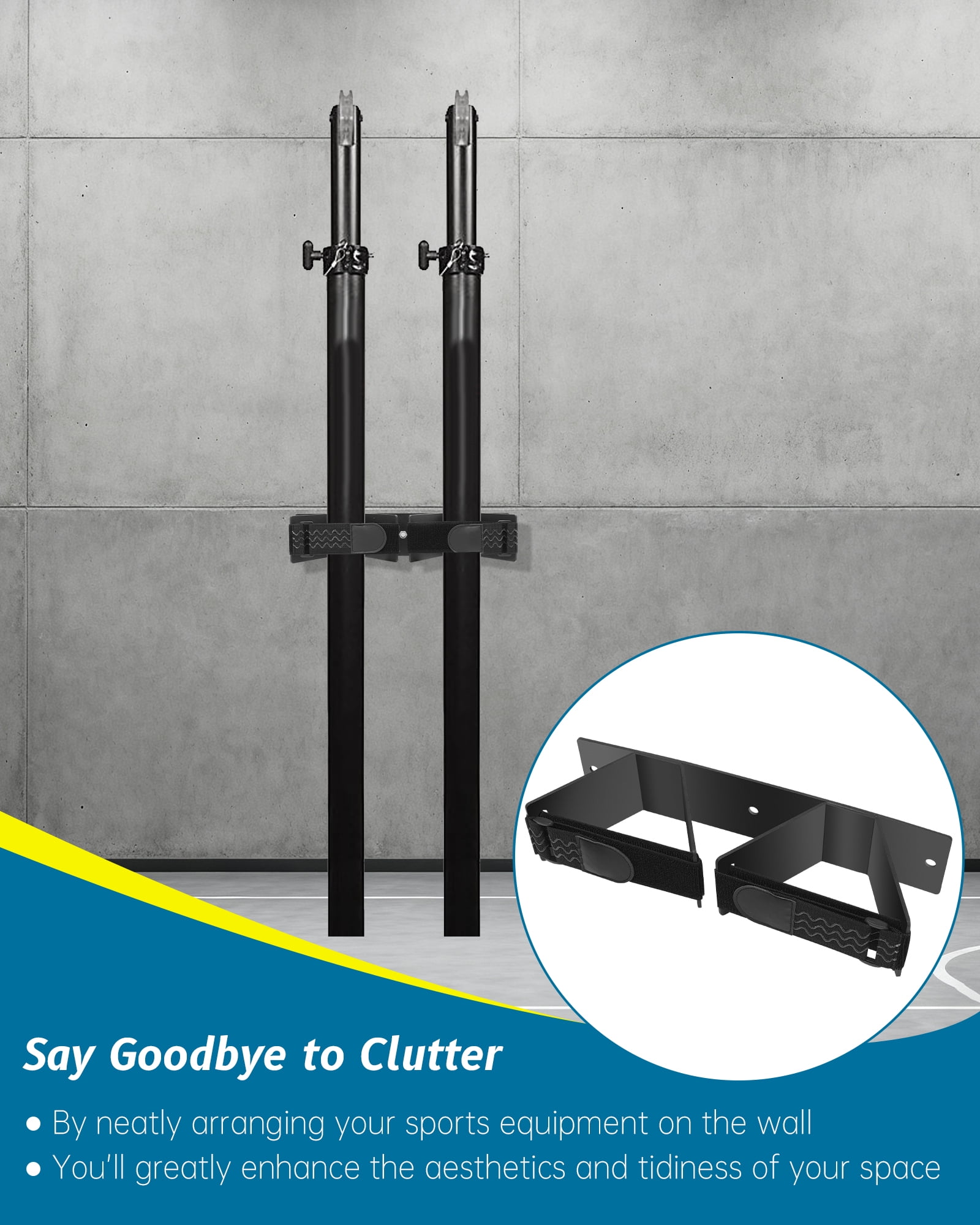 Volleyball Upright Pole Storage, Indoor Volleyball Poles Wall Rack, Efficient club storage Fit for Volleyball Badminton and Tennis