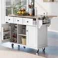 thumbnail image 2 of UWR-Nite Mobile Kitchen Island Cart with Rubber Wood Drop-Leaf Countertop and Internal Storage Racks,Cabinet with 5 Wheels and 3 Drawers,for Dining Room Bathroom, 2 of 7