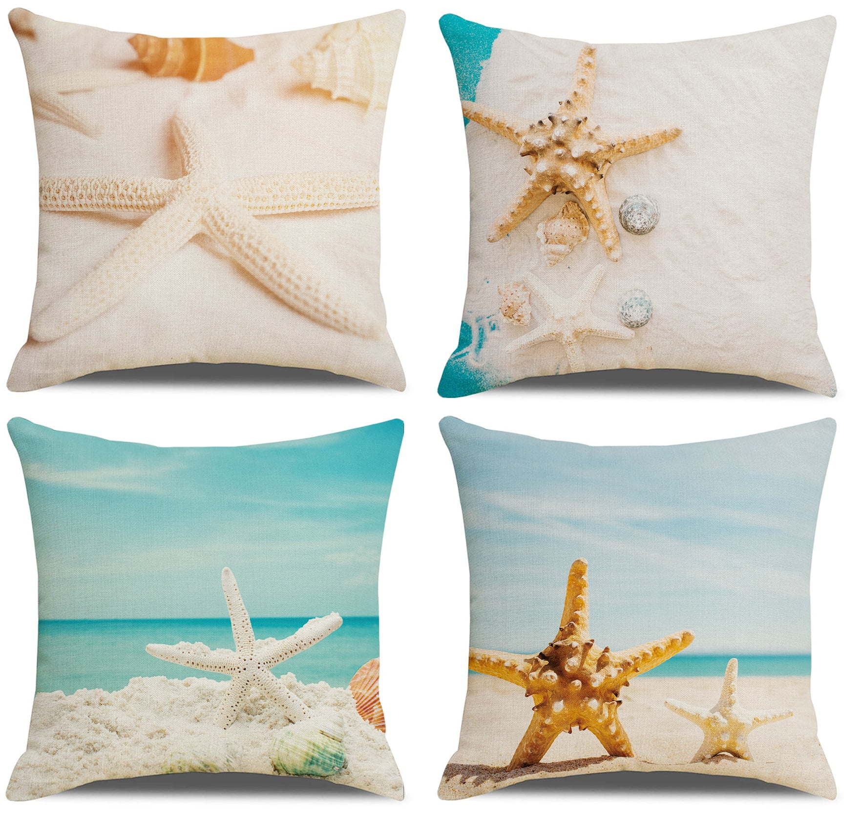 MaSiledy Large Couch Pillows Seashell Pillow Covers 18x18 Coastal  Nautical Theme Zippered Pillow Cover Decorative Outdoor Linen Fabric Pillow  Case
