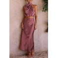 thumbnail image 6 of PRETTYGARDEN Women's 2 Piece Satin Outfits Summer Sleeveless Mock Neck Crop Tops and Long Skirt Dress Sets, 6 of 7