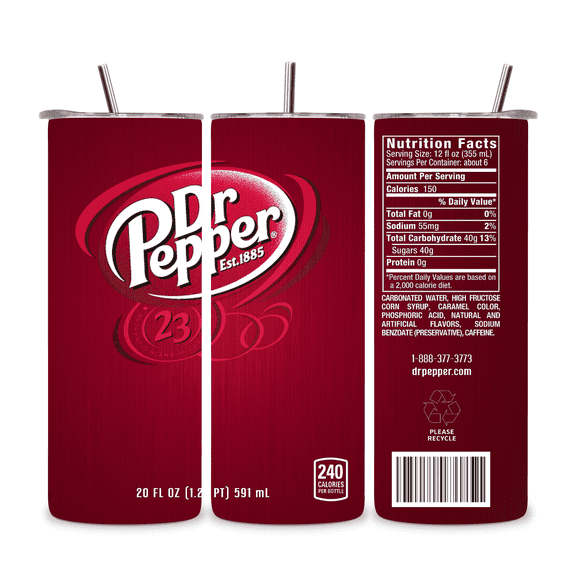 Alpha Printing Tumblers 20oz with Straw Look Alike Dr. Pepper
