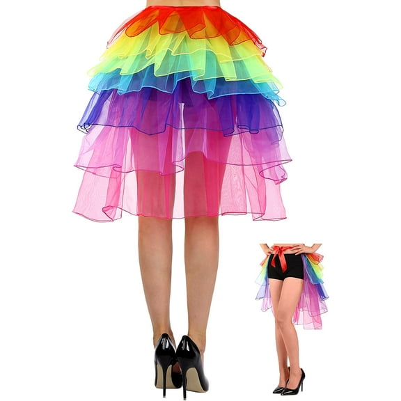 Womens Rainbow Tutu Skirt Layered Tulle Dancing Bustle Skirt for Cosplay Costume