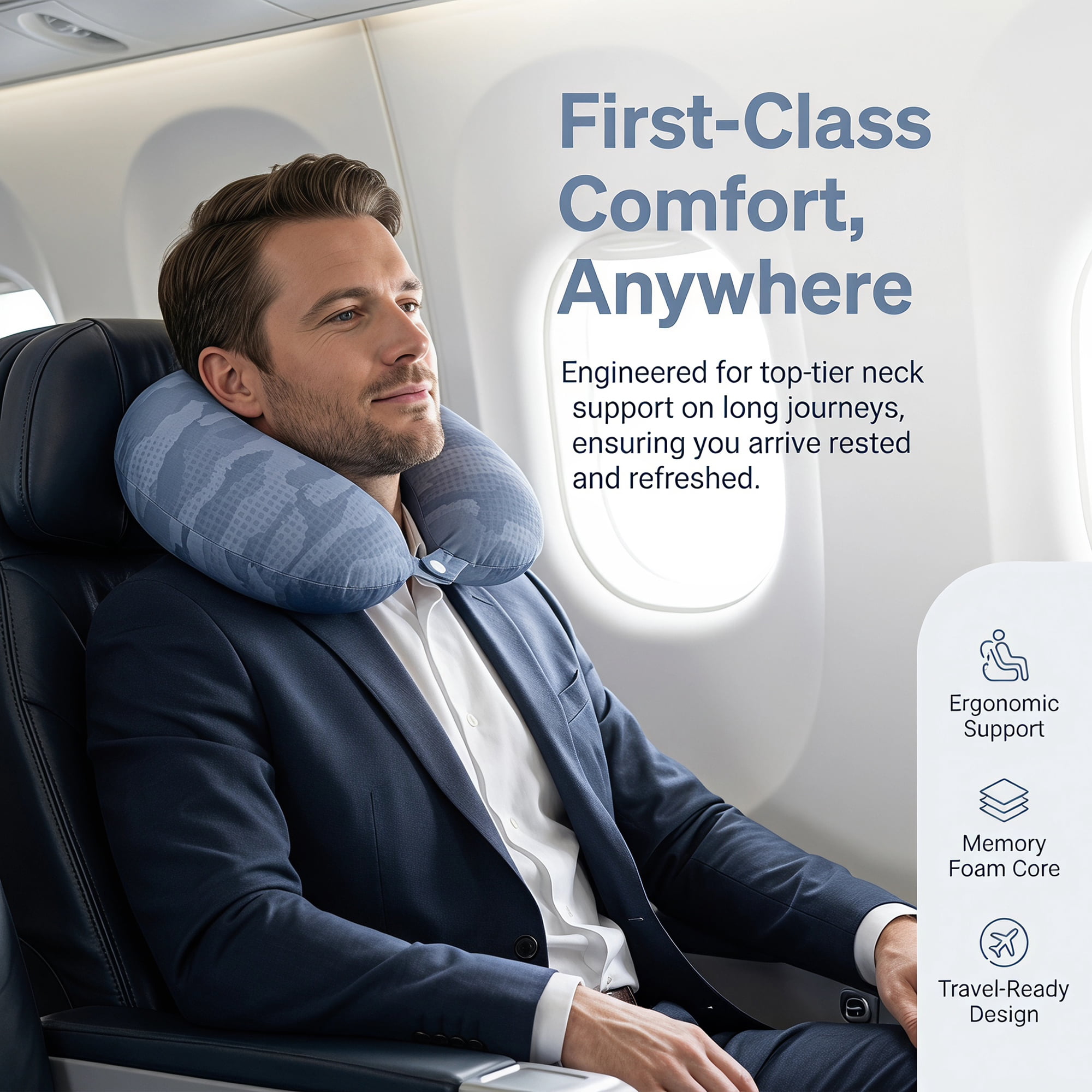 Unique Bargains Memory Foam Travel U Shape Neck Pillow with Buckle Blue 12"x12"x4"