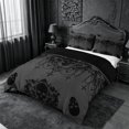 thumbnail image 3 of meiyoeat Gothic Spooky Skull Duvet Cover King,Retro Damask Victorian Flowers King Bedding, Black Gray,Black Reversible,3-Piece(No Comforter), 3 of 6
