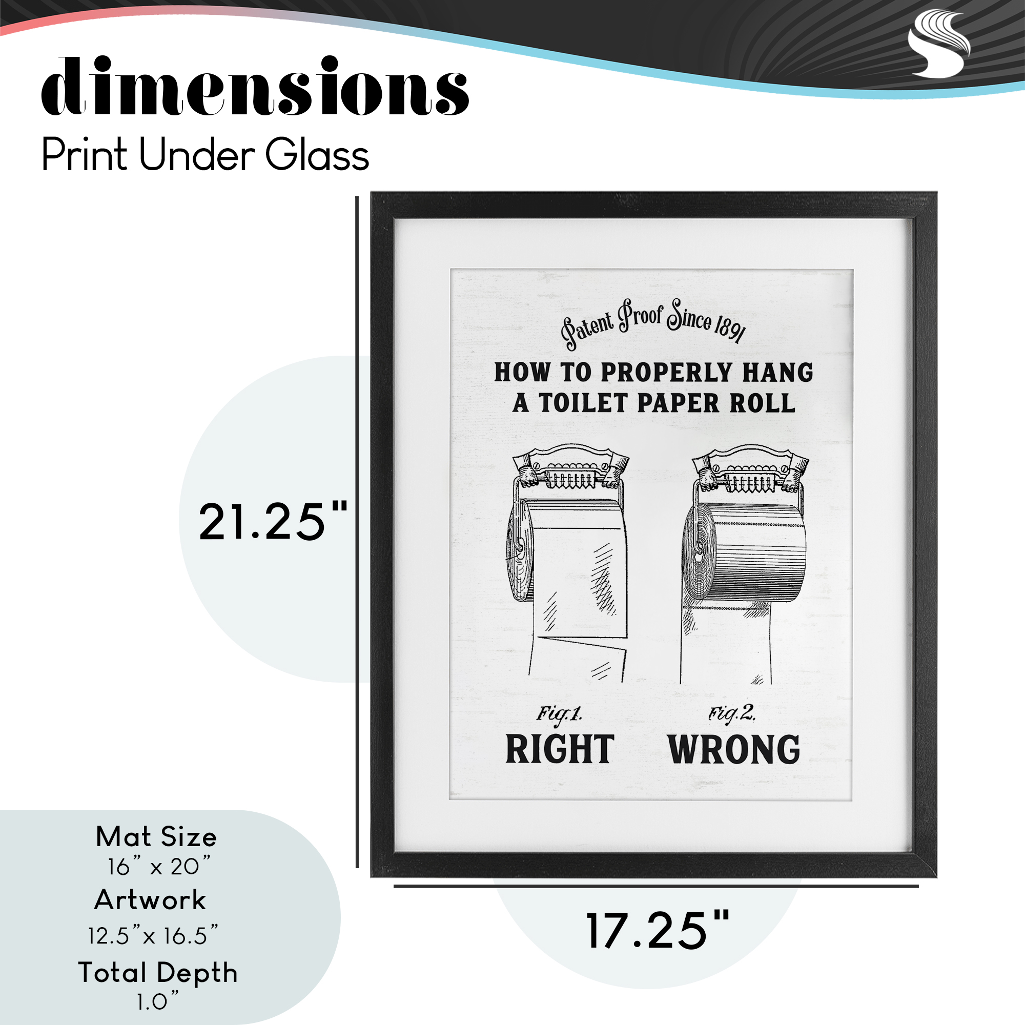 Right & Wrong Toilet Roll Black Framed Print Under Glass, design by Lettered and Lined