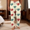 thumbnail image 3 of Men's Drawstring Pocket Cuffed Print Pants, Valentine's Day Casual Home Sleep Pants for Gift, Holiday and Cozy Wear,Complexion,L, 3 of 7