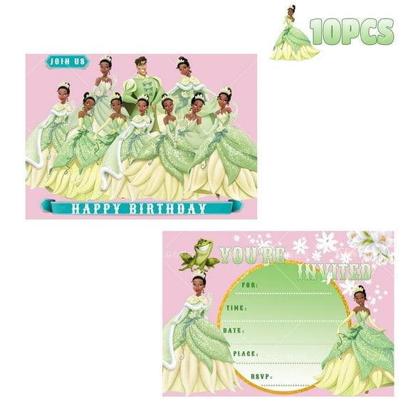 Tiana Princess Birthday Party Invitation Cards, 10 SheetsCardstock, Birthday Party Supplies