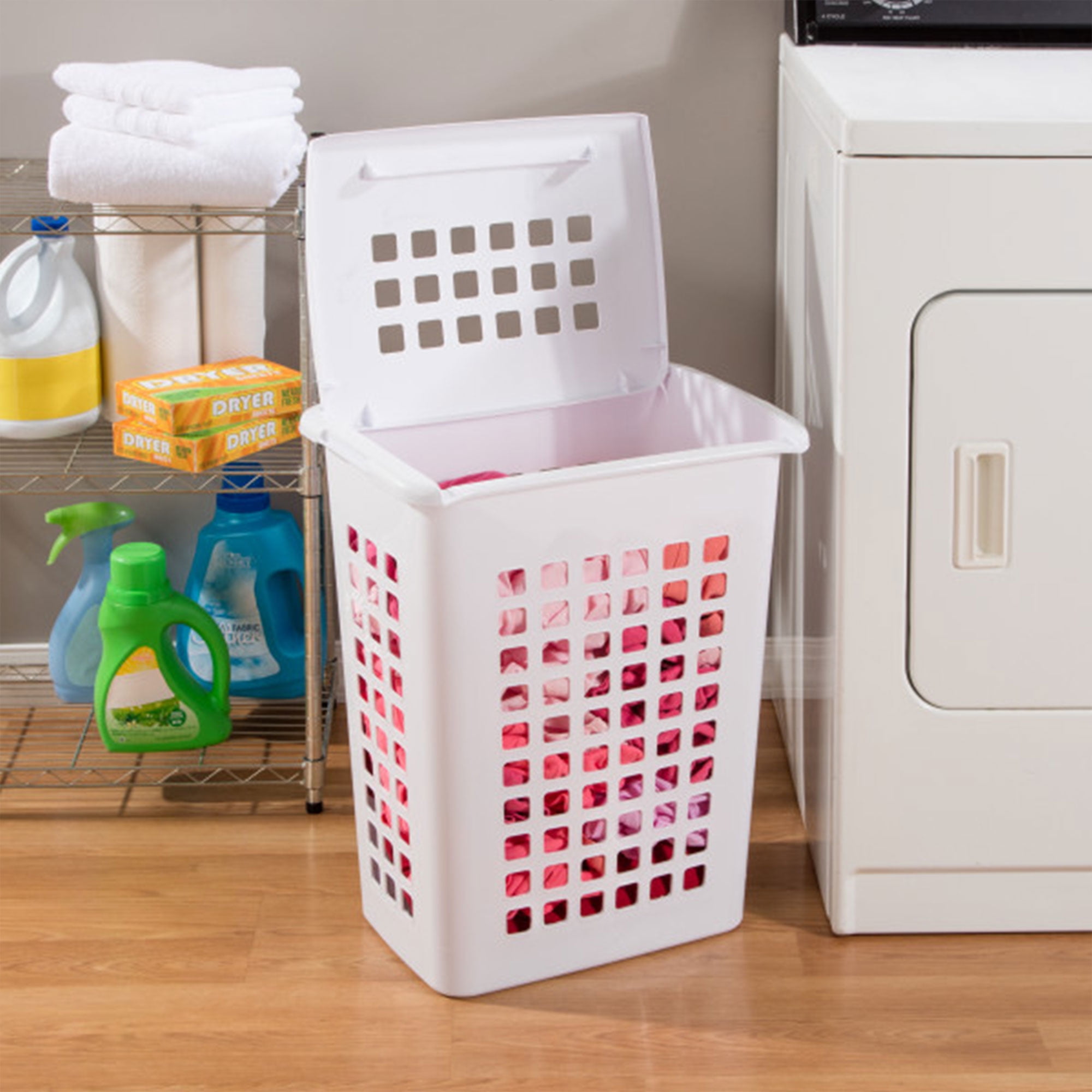 Sterilite Rectangular LiftTop Laundry Hamper Basket Bin w/ Lid (8 Pack)