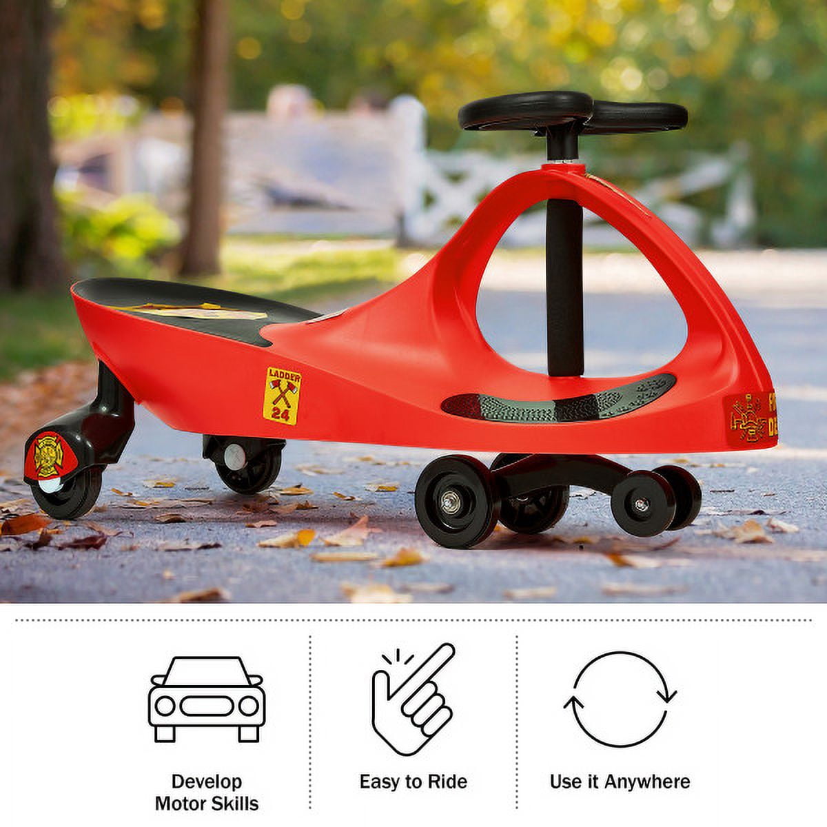 Lil’ Rider Firetruck Wiggle Car for Ages 3 and Up - Twist, Wiggle, and Go