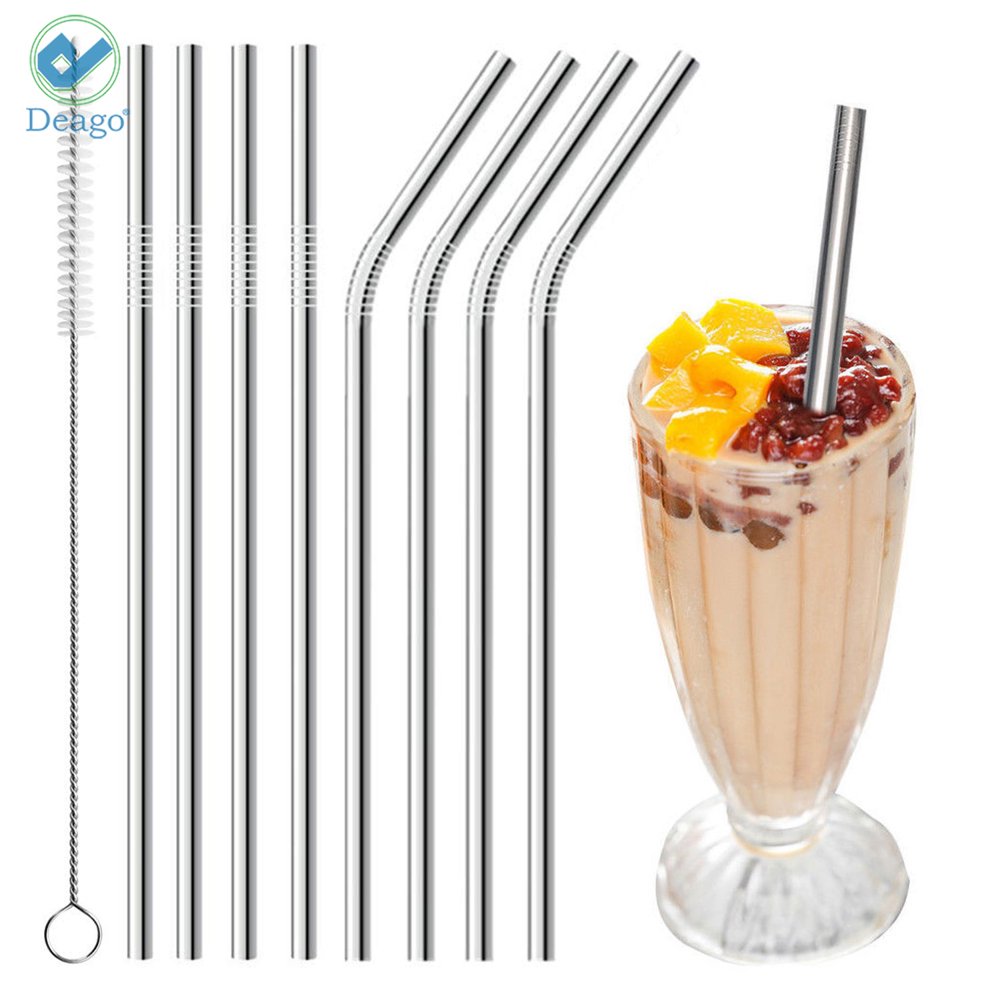 Deago Set of 8 Stainless Steel Straws Ultra Long 10.5 Inch Drinking