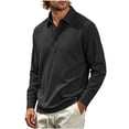 thumbnail image 4 of Hngshg Mens T-Shirts Big and Tall Comfy Button Up Collared Tops Long Sleeve Solid Color Pullover Tee Shirts, 4 of 7