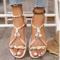 thumbnail image 3 of Mepaouo Women's Braided Flat Sandals Floral Open Toe Ankle Strap Boho Vacation Summer Beach Shoes Beige, 3 of 7
