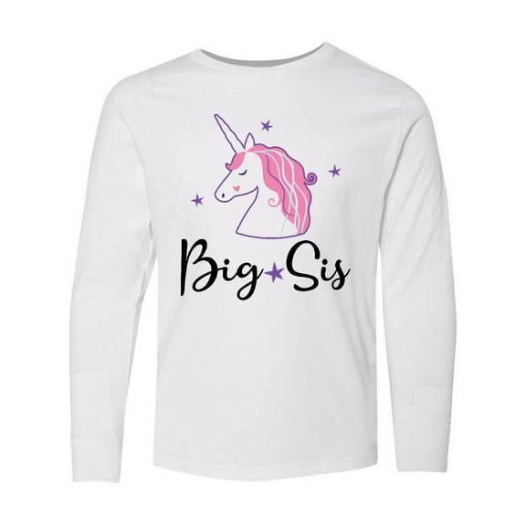 Inktastic Big Sis Unicorn Girls Sister Announcement Long Sleeve Youth T-Shirt