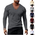 thumbnail image 7 of Eryao Mens Long Sleeve V Neck Shirts V Neck Curved Hem T-Shirt Casual Raglan Shirts Stretch Breathable Basic Plain Layer Tops Khaki,L, 7 of 7