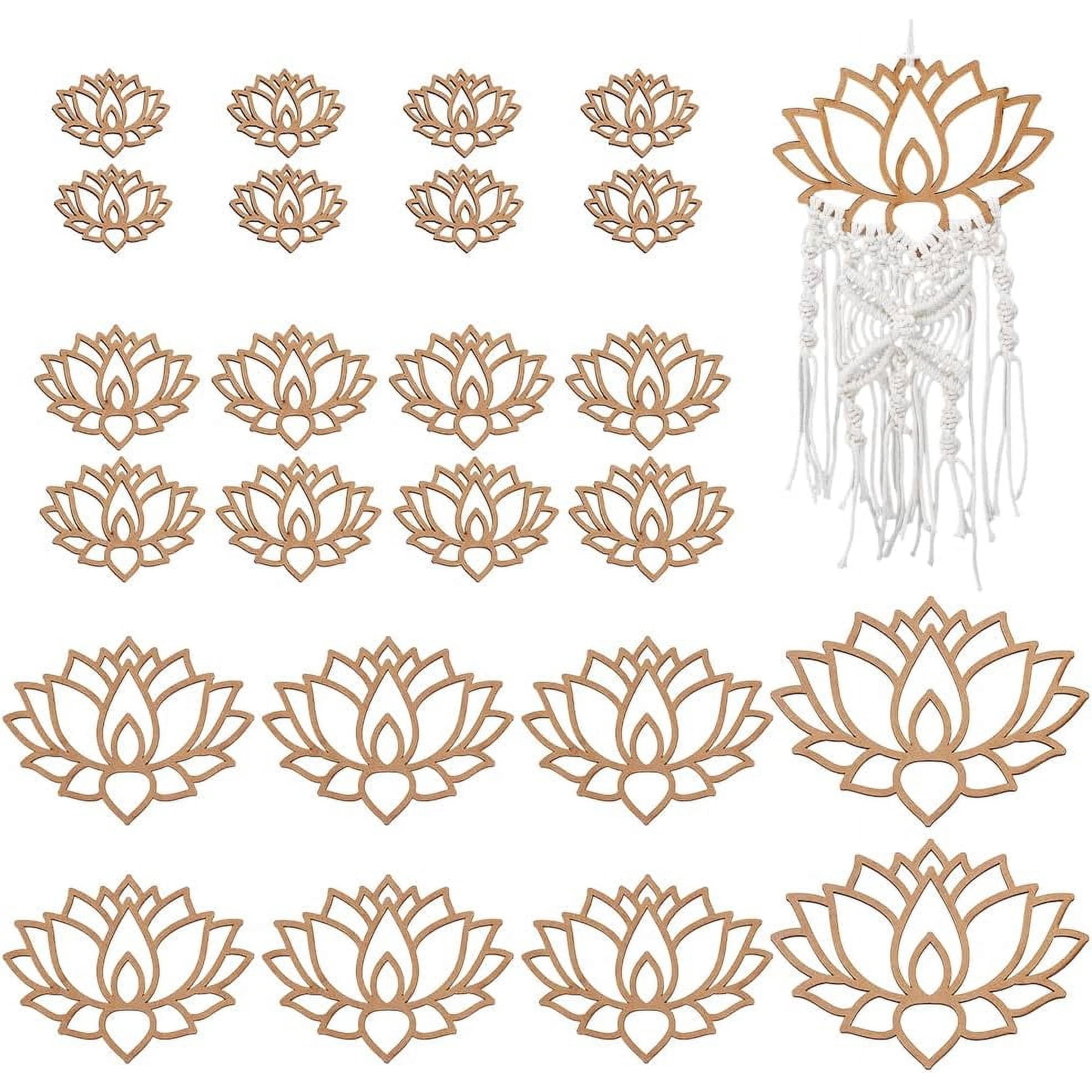 24pcs 4 Sizes Lotus Dream Catcher Wooden Rings Wood Lotus Dream Catcher Hoops Lotus Macrame Ring Wooden Hoop Craft Rings Handmade