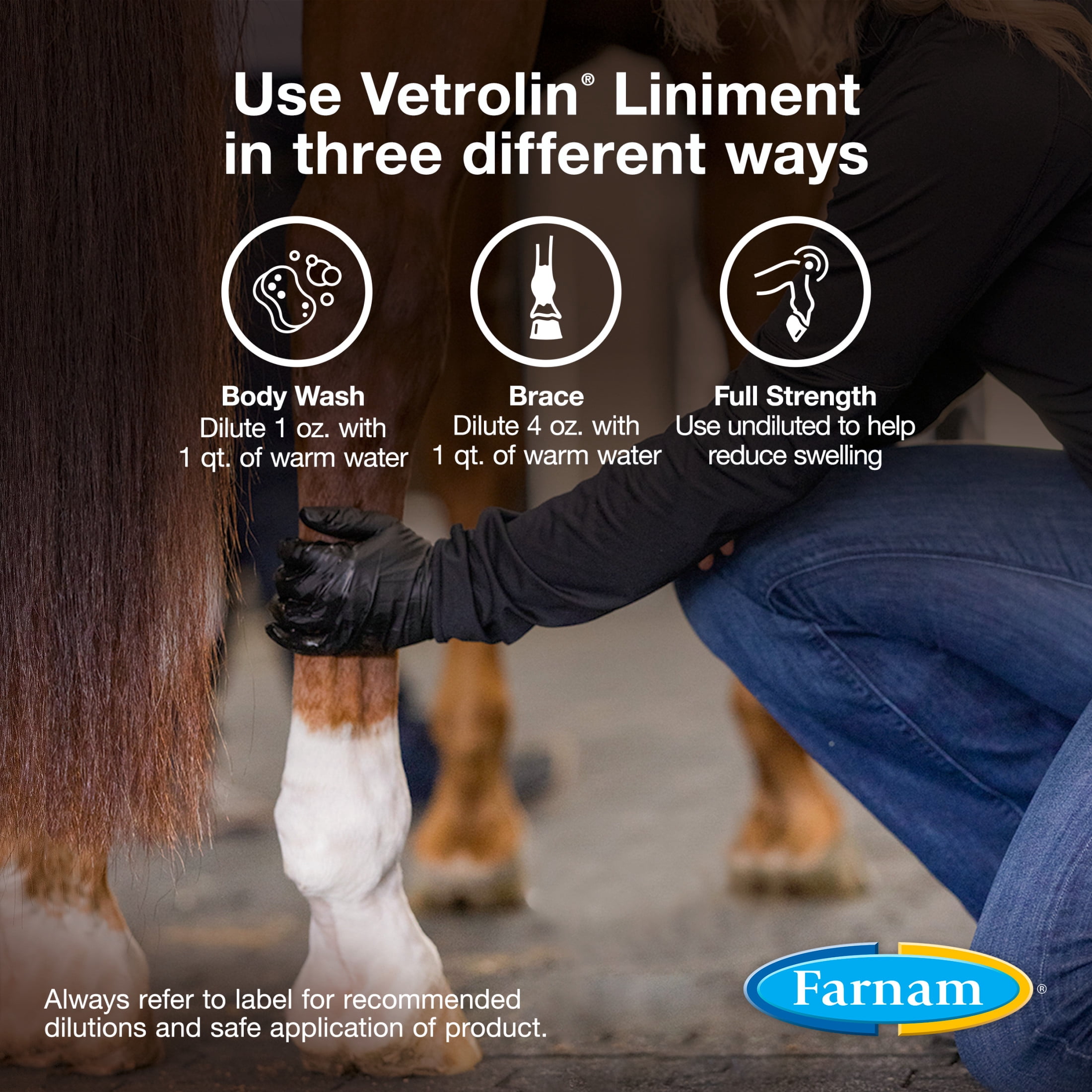 Farnam Vetrolin Horse Liniment for Muscle Soreness, Stiffness and Inflammation Relief on Horses, Helps Reduce Swelling 32 Fluid Ounces