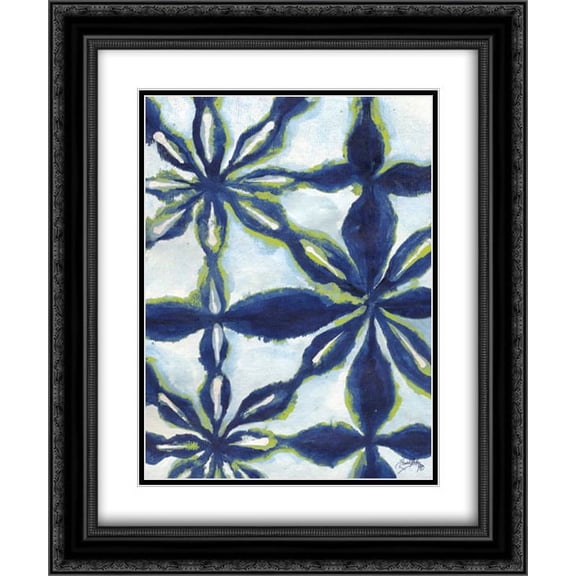 Green and Blue Shibori I 2x Matted 20x24 Black Ornate Framed Art Print by Medley, Elizabeth