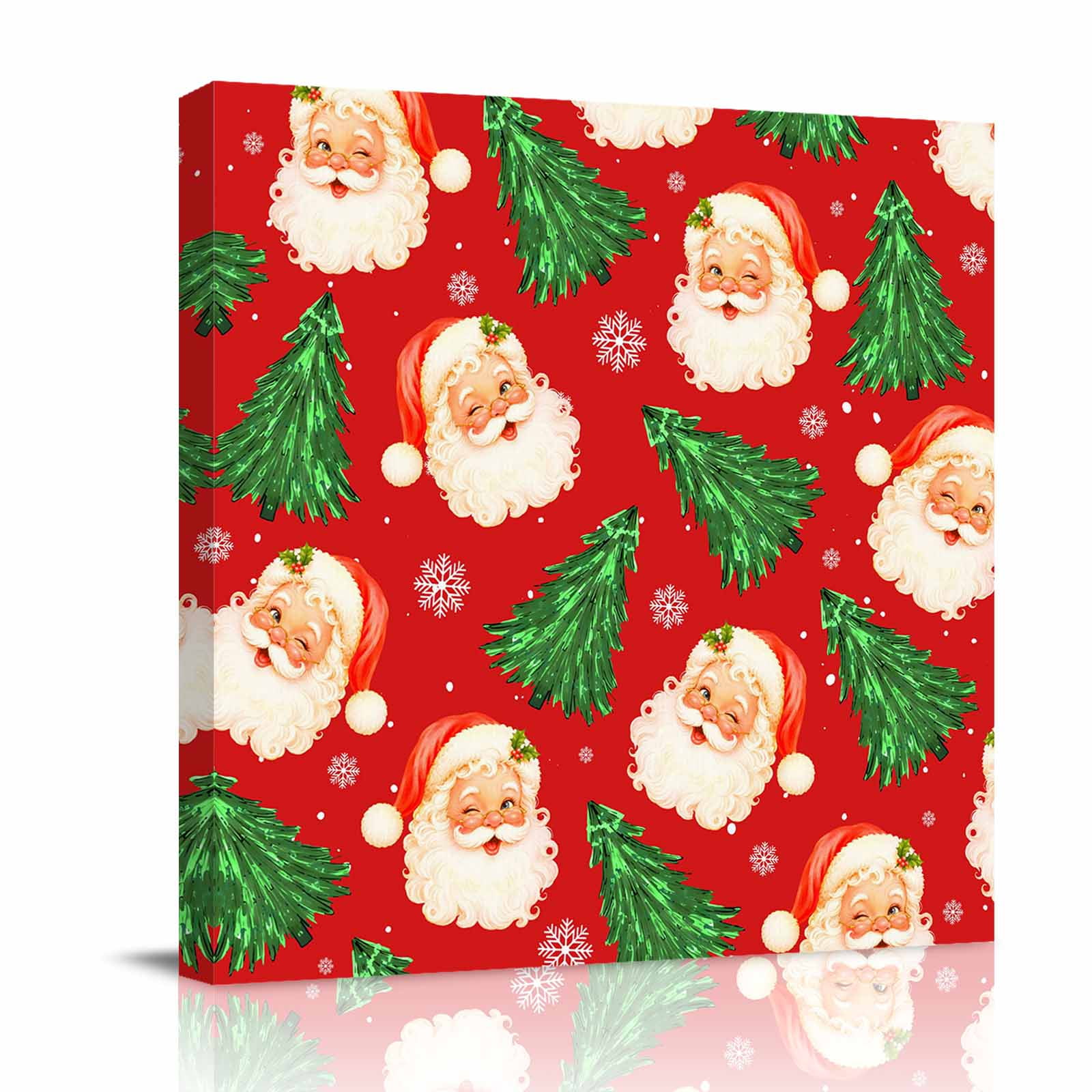 Canvas Wall Art Red Santa Christmas Framed Canvas Prints for Bedroom Office Green Xmas Tree Snowflake Large Gallery Wrapped Wall Decor for Home Office Gifts 16 x16 Ship Next Day