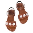 thumbnail image 1 of Xfvqtps Kids Girls Princess Sandals Open Toe Knit Upper Flower Hook and Loop Soft Sole Flats Summer Shoes, 1 of 8